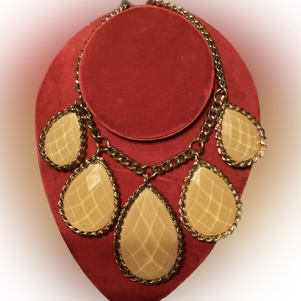 Large Teardrop Stones Chain Braided Chunky Bibb Statement Necklace